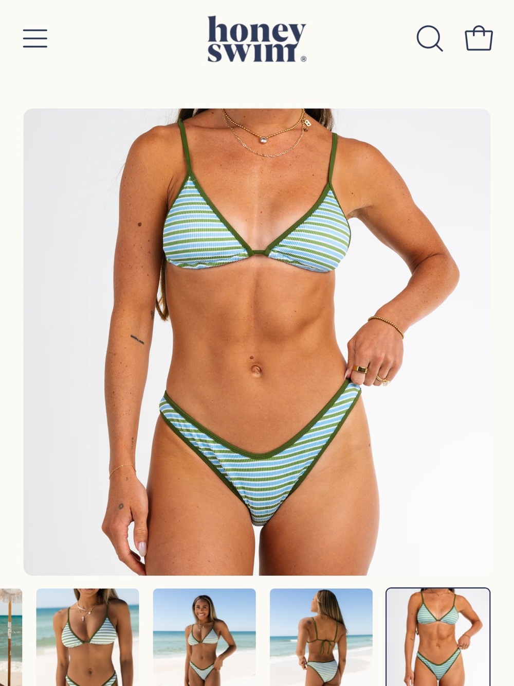 Honey Swim Green Stripe Triangle Bikini Set